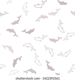 Light Purple, Pink vector seamless template with dolphins. Natural illustration with sea dolphins. Template for natural magazines.