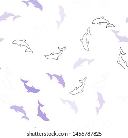 Light Purple, Pink vector seamless background with dolphins. Shining illustration of colorful gradient sea dolphins. Natural design for wallpapers.
