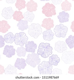 Púrpura claro, vector rosa sin fisuras, patrón abstracto con flores. Nueva ilustración de color con flores. Patrón de diseño de tela, tapicería.