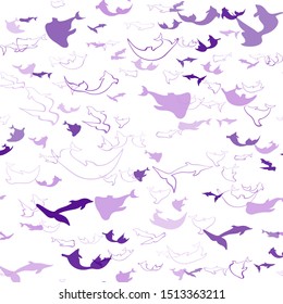 Light Purple, Pink vector seamless template with dolphins. Shining illustration of colorful gradient sea dolphins. Pattern for wildlife ad, booklets.