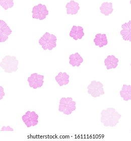 Light Purple, Pink vector seamless doodle backdrop with flowers. Colorful illustration with flowers in doodle style. Design for textile, fabric, wallpapers.