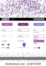 Light Purple, Pink vector style guide with circles. Web ui kit with abstract gradient circles in its header. This sample is for your landing page.