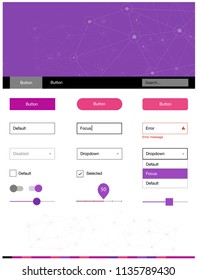 Light Purple, Pink vector style guide with triangles, circles. Simple Material Design Kit with colorful triangles, circles. Modern template for your landing page.