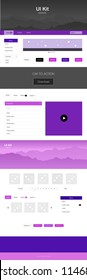 Light Purple, Pink vector style guide with mountains. Simple Material Design Kit with colorful mountains in header. Sample for your landing page of tourism.