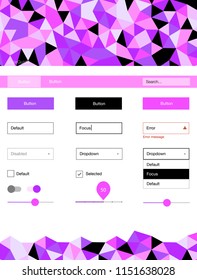 Light Purple, Pink vector style guide with triangles. Simple Material Design Kit with colorful mosaic of triangles. This template you can use for websites.