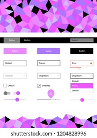 Light Purple, Pink vector style guide with triangles. Web ui kit with abstract gradient triangles in its header. Beautiful layout for websites, landing pages.