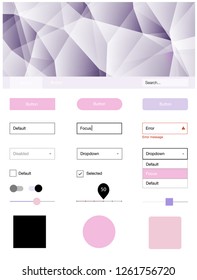 Light Purple, Pink vector style guide with triangles. Ui Ux kit with colorful polygonal background in its header. This sample is for your landing page.
