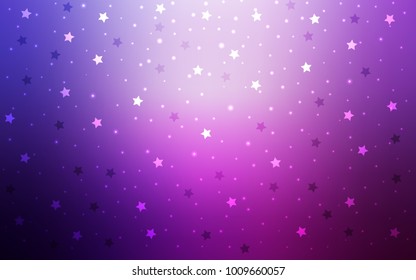 Light Purple, Pink vector template with sky stars. Shining colored illustration with stars. Best design for your ad, poster, banner.