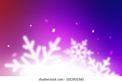 Light Purple, Pink vector template with ice snowflakes. Snow on blurred abstract background with gradient. The pattern can be used for new year leaflets.