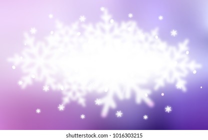 Light Purple, Pink vector template with ice snowflakes. Shining colored illustration with snow in christmas style. The pattern can be used for year new  websites.