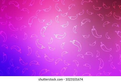 Light Purple, Pink vector template with organic peppers. Illustration with set of fresh peppers in doodle style. Pattern for ad, booklets, leaflets of restaurants.