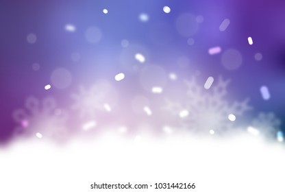 Light Purple, Pink vector template with ice snowflakes. Snow on blurred abstract background with gradient. The pattern can be used for new year ad, booklets.