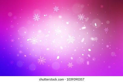 Light Purple, Pink vector template with ice snowflakes. Blurred decorative design in xmas style with snow. The template can be used as a new year background.