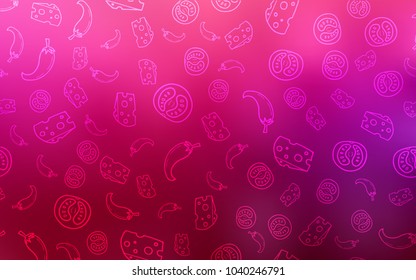 Light Purple, Pink vector template with organic meal. Glitter abstract sketch with gourmet food. Doodle design for your business advert of cafes.