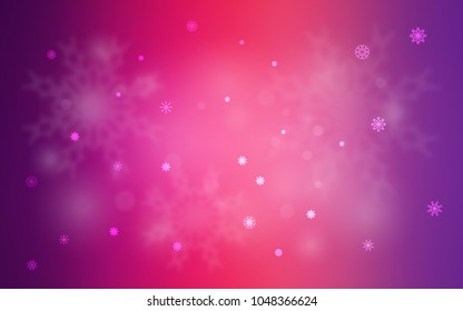 Light Purple, Pink vector template with ice snowflakes. Snow on blurred abstract background with gradient. The pattern can be used for new year ad, booklets.