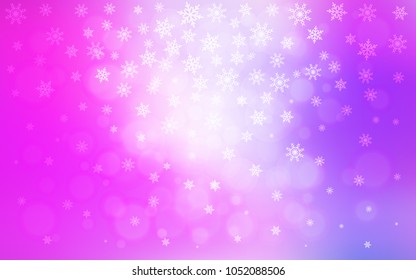 Light Purple, Pink vector template with ice snowflakes. Glitter abstract illustration with crystals of ice. The template can be used as a new year background.