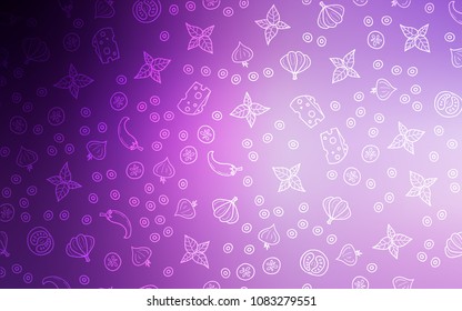 Light Purple, Pink vector template with organic meal. Glitter abstract sketch with gourmet food. Design for ad, poster, banner of cafes or restaurants.