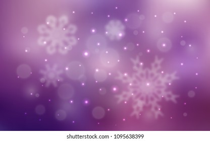 Light Purple, Pink vector template with ice snowflakes. Decorative shining illustration with snow on abstract template. New year design for your ad, poster, banner.