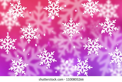 Light Purple, Pink vector template with ice snowflakes. Shining colored illustration with snow in christmas style. The pattern can be used for new year leaflets.