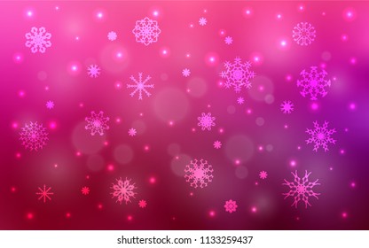 Light Purple, Pink vector template with ice snowflakes. Modern geometrical abstract illustration with crystals of ice. The pattern can be used for new year ad, booklets.