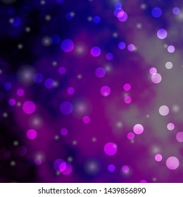 Light Purple, Pink vector template with circles, stars. Abstract design in gradient style with bubbles, stars. New template for a brand book.
