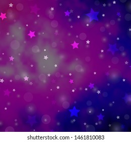 Light Purple, Pink vector template with circles, stars. Abstract illustration with colorful shapes of circles, stars. Template for business cards, websites.