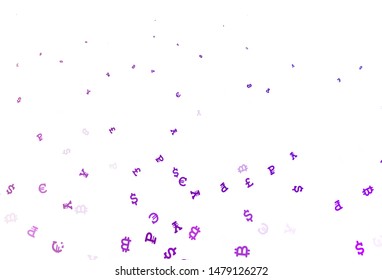 Light Purple, Pink vector template with currency. Colored symbols of currency on white background. Pattern for trader ads, booklets, leaflets.