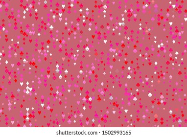 Light Purple, Pink vector template with poker symbols. Shining illustration with hearts, spades, clubs, diamonds. Pattern for leaflets of poker games, events.