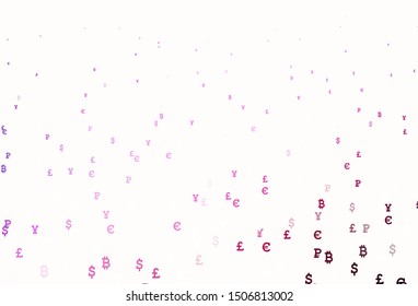 Light Purple, Pink vector template with currency. Blurred design in simple style with symbols of currency. Pattern for bank ads, posters, banners.