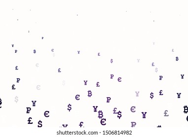 Light Purple, Pink vector template with currency. Blurred design in simple style with symbols of currency. Template for ads of currency markets, bank loans.