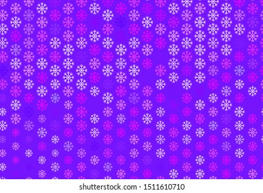 Light Purple, Pink vector template with ice snowflakes. Colorful decorative design in xmas style with snow. New year design for poster, banner.