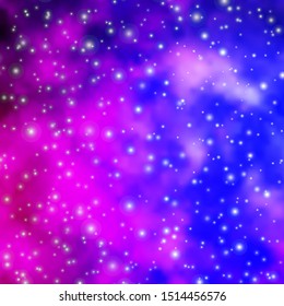 Light Purple, Pink vector template with neon stars. Shining colorful illustration with small and big stars. Best design for your ad, poster, banner.