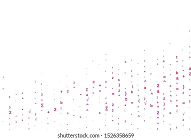 Light Purple, Pink vector template with math simbols. Blurred design in simple style with collection of numerals. Pattern for ads, poster, banner of books.