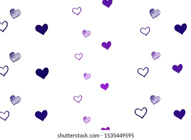 Light Purple, Pink vector template with doodle hearts. Beautiful colored illustration with hearts in celebration style. Template for Valentine's greeting postcards.