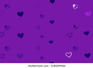 Light Purple, Pink vector template with doodle hearts. Beautiful colored illustration with hearts in celebration style. Template for Valentine's greeting postcards.