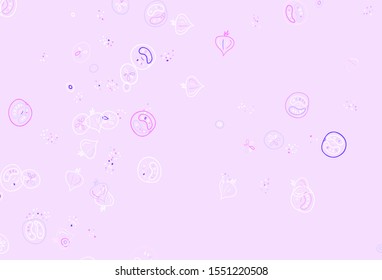 Light Purple, Pink vector template with organic meal. Abstract background with colorful Fast Food illustrations. Pattern for ads of breakfast, lunch, dinner.