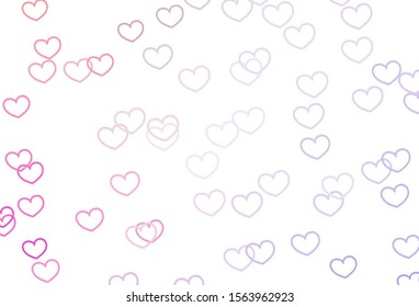 Light Purple, Pink vector template with doodle hearts. Beautiful colored illustration with hearts in celebration style. Template for Valentine's greeting postcards.