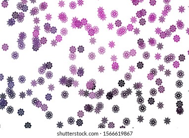Light Purple, Pink vector template with ice snowflakes. Modern geometrical abstract illustration with crystals of ice. New year design for your ad, poster, banner.