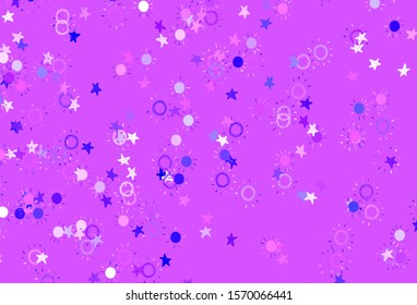 Light Purple, Pink vector template with doodle stars, suns. Modern geometrical abstract illustration with stars, suns. Smart design for your business advert.