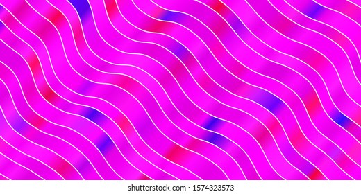 Light Purple, Pink vector template with curved lines. Abstract illustration with gradient bows. Best design for your posters, banners.