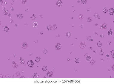 Light Purple, Pink vector template with organic meal. Abstract background with colorful Fast Food illustrations. Doodle design for your business advert of cafes.