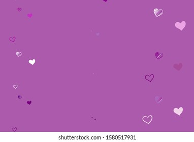 Light Purple, Pink vector template with doodle hearts. Glitter abstract illustration with colorful hearts in romantic style. Template for Valentine's greeting postcards.