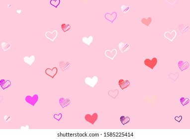 Light Purple, Pink vector template with doodle hearts. Beautiful colored illustration with hearts in celebration style. Pattern for marriage gifts, congratulations.