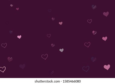 Light Purple, Pink vector template with doodle hearts. Glitter abstract illustration with colorful hearts in romantic style. Pattern for marriage gifts, congratulations.