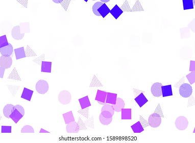 Light Purple, Pink vector template with crystals, circles, squares. Illustration with set of colorful circles, triangles, squares. Pattern for commercials.