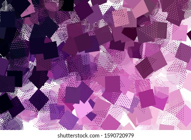 Light Purple, Pink vector template with crystals, circles, squares. Decorative design in abstract style with lines, dots, cubes. Pattern for booklets, leaflets