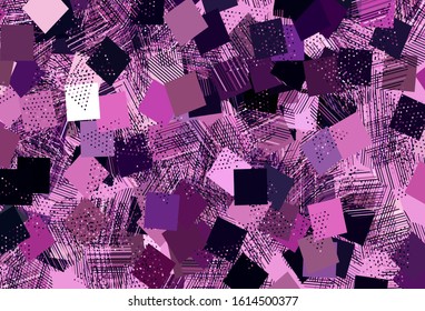 Light Purple, Pink vector template with crystals, circles, squares. Decorative design in abstract style with lines, dots, cubes. Pattern for booklets, leaflets