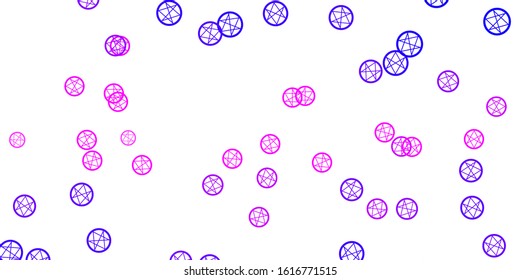 Light Purple, Pink vector template with esoteric signs. Illustration with magical signs of spiritual power. Simple design for occult depiction.