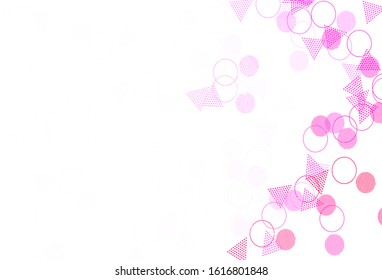 Light Purple, Pink vector template with crystals, circles. Abstract gradient illustration with circles, triangles. Pattern for booklets, leaflets
