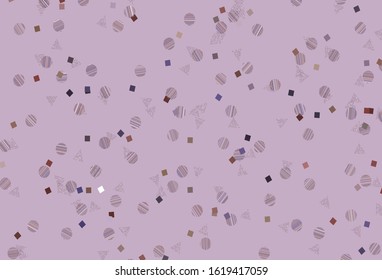 Light Purple, Pink vector template with crystals, circles, squares. Decorative design in abstract style with lines, dots, cubes. Template for wallpapers.